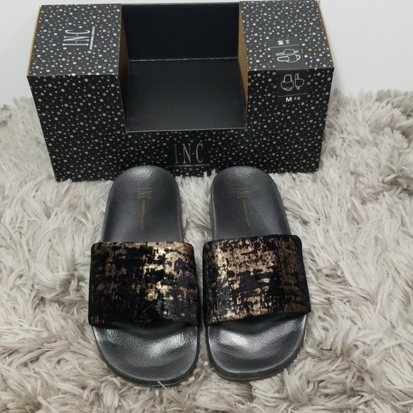 INC black  slip on slippers size  Medium 7/8 - Picture 2 of 7